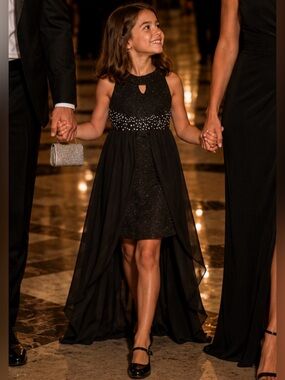 Poppies & Roses Black Sparkle Chiffon Walk-Through Party Dress
